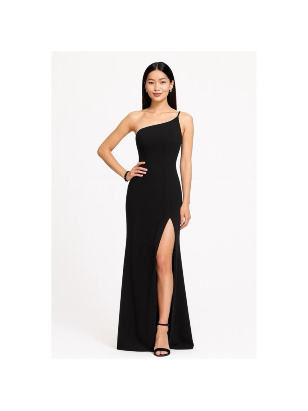 La Femme 28176 Slinky Vamp One Shoulder Stretch Jersey Evening Gown Black 6 NWT